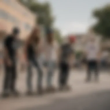 A group of skateboarders wearing bucket hats, enjoying casual skateboarding together