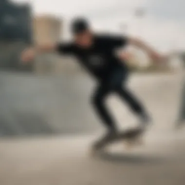 Skater wearing a black RVCA hat while performing a trick.