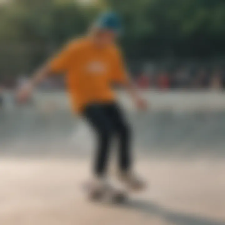 A skater wearing a bucket hat while performing a trick at a skatepark