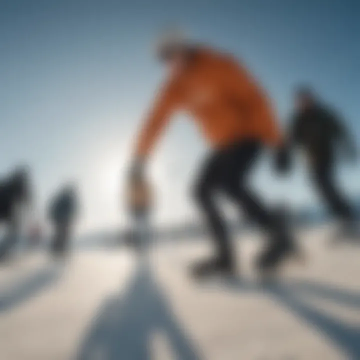 A group of skaters gathered in a winter setting, all wearing Arctic sunglasses