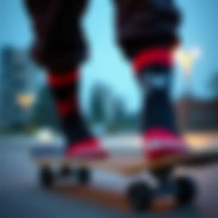 Skater in Action with Spider Socks Skater wearing spider socks on a skateboard