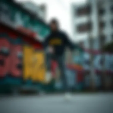 Street Art and the Aesthetic of Head Sweatpants A street art backdrop complementing the aesthetic of head sweatpants