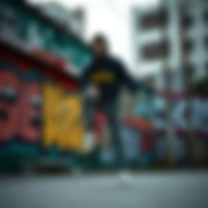 Street Art and the Aesthetic of Head Sweatpants A street art backdrop complementing the aesthetic of head sweatpants