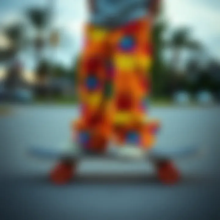 Vibrant Teddy Fresh pants displayed on a skateboard