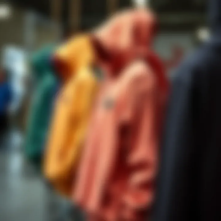 Seasonal trend display of hoodies and sweats in various colors