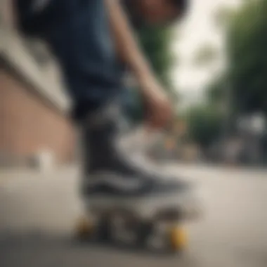 Skater demonstrating lacing methods