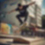 Dynamic skateboarder executing a trick mid-air