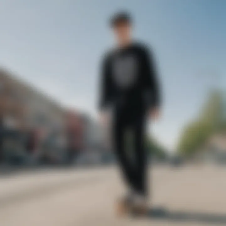 Classic black long sleeve t-shirt on a skateboard