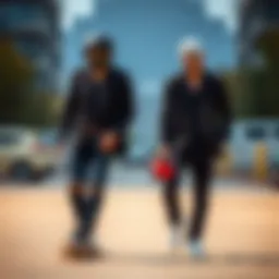 Stylish black blazer paired with skate gear