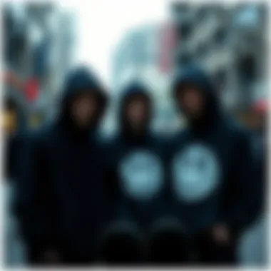 Skaters wearing the black hoodie in an urban setting