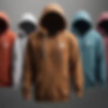 Various color options and styles of Nike zip-up hoodies