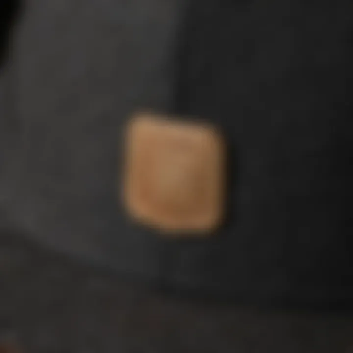 A close-up view of the fabric texture of a five panel skate hat