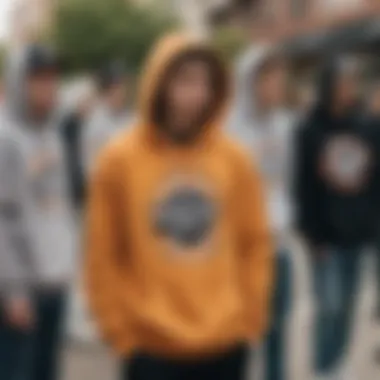 A group of skaters gathered, all wearing different styles of Coors hoodies