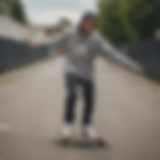 Skater wearing Adidas oversized sweatshirt performing a trick