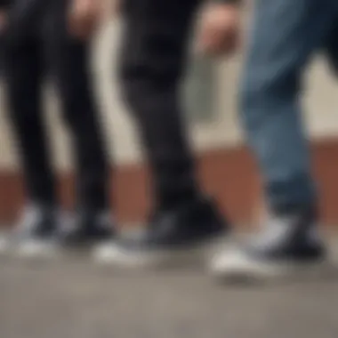 A group of individuals showcasing diverse styles with black hi-top Converse shoes