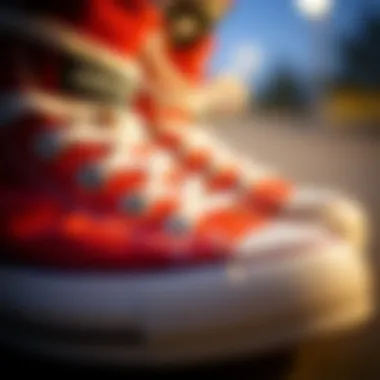 Close-up of high top stacked Converse detailing