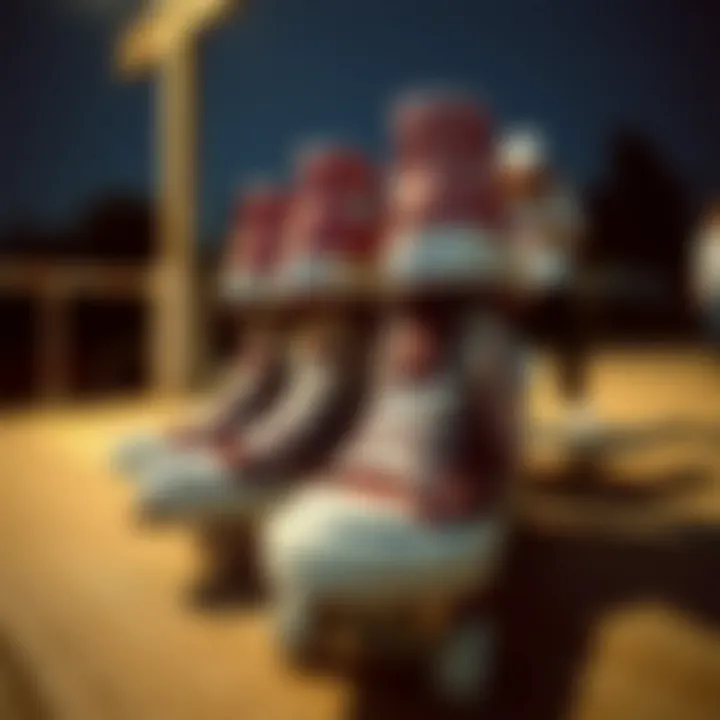 Group of skaters showcasing high top stacked Converse