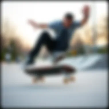Skater performing a trick in high top stacked Converse