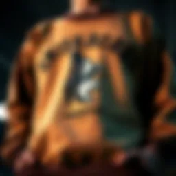 A close-up of a skateboard sweatshirt showcasing unique graphic design