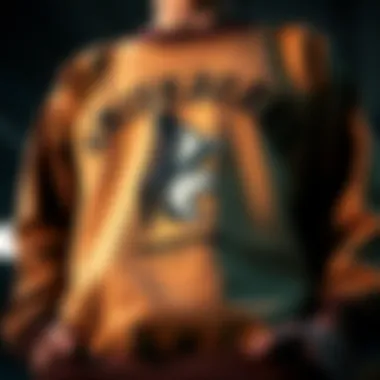 A close-up of a skateboard sweatshirt showcasing unique graphic design