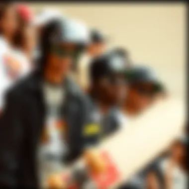 A collage of 90s skate culture inspired fashion