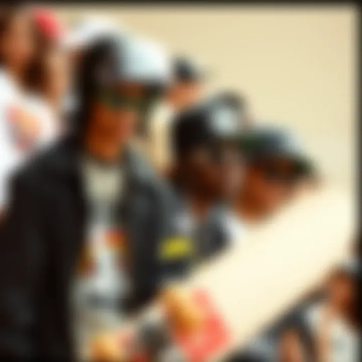 A collage of 90s skate culture inspired fashion