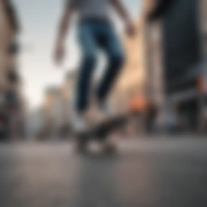 Skaters performing tricks while wearing bottom-zipper jeans