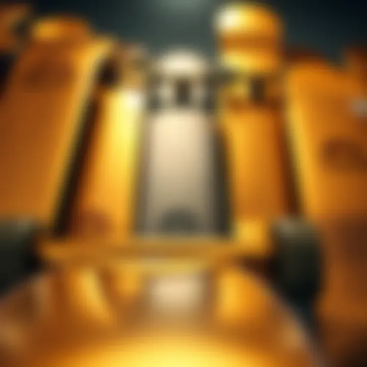 An artistic composition of various gold skateboards arranged to reflect their aesthetic appeal.