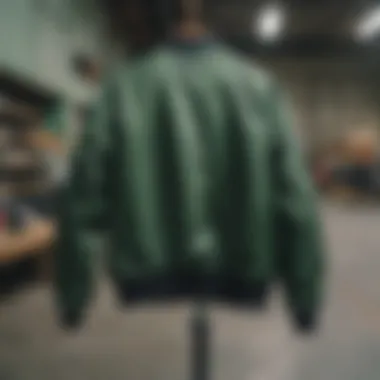 A collection of eco-friendly green bomber jackets displayed to emphasize sustainable fashion practices.