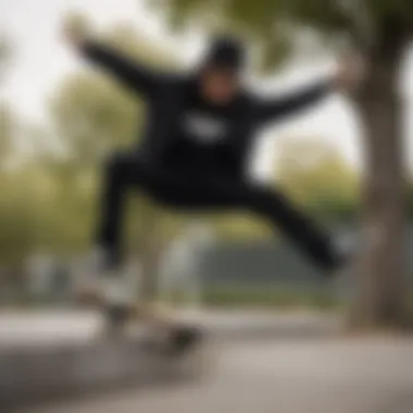 Skater performing tricks wearing black Vans