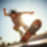Skateboarder performing tricks under the scorching sun