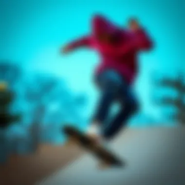 A skateboarder showcasing a purple jeans hoodie while performing a trick.