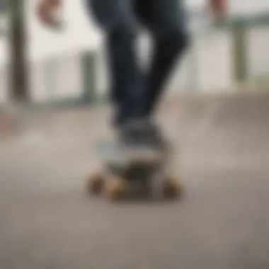 Skateboard with Jessup grip applied in an urban skatepark setting