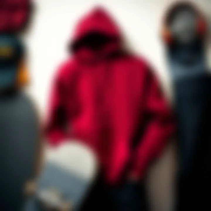 Maroon Crewneck with Skate Gear Stylish arrangement of maroon crewneck with skateboarding gear and accessories