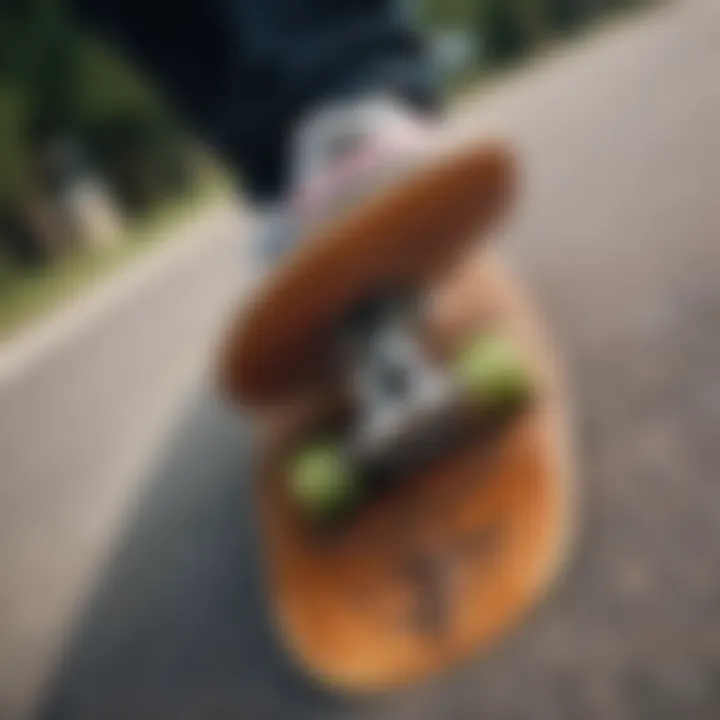 Close-up of a skateboard deck showcasing unique artwork