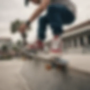 Skateboarder performing a trick in New Balance skate shoes