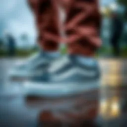 Vans sneakers in a rainy skate park setting