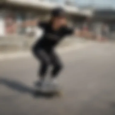 Skater showcasing a plain black crop top during a trick