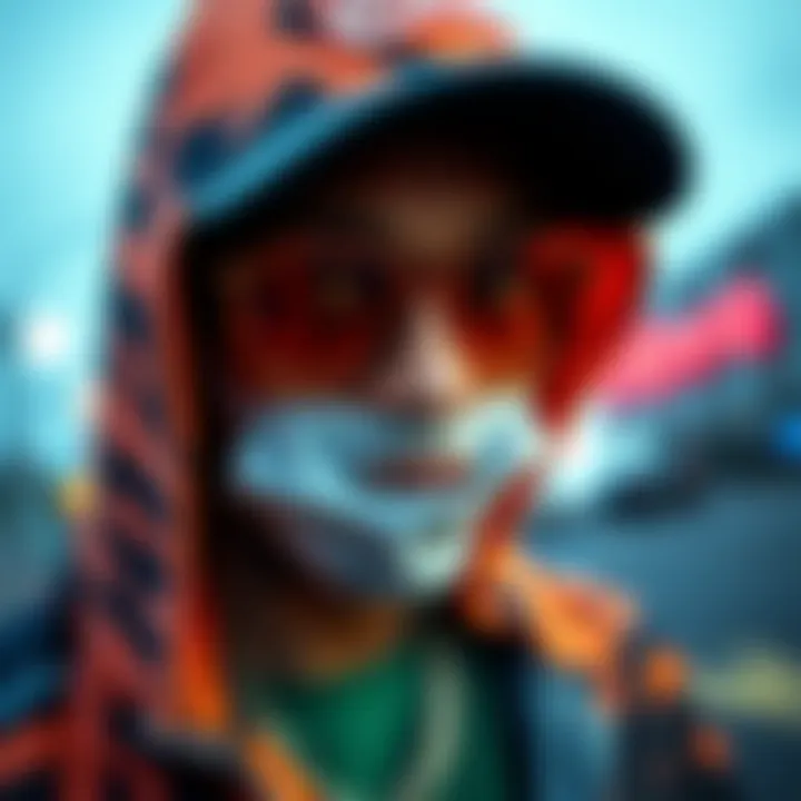 Rapper in Vibrant Streetwear Vibrant streetwear fashion worn by a rapper