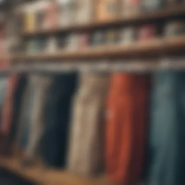 Skateboarding shorts display in a retail store