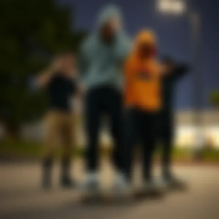 Group of skateboarders showcasing various styles of cargo pants