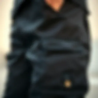 Close-up of the material and pockets of cargo pants