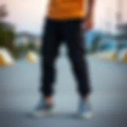 Stylish black cargo military pants paired with skate shoes