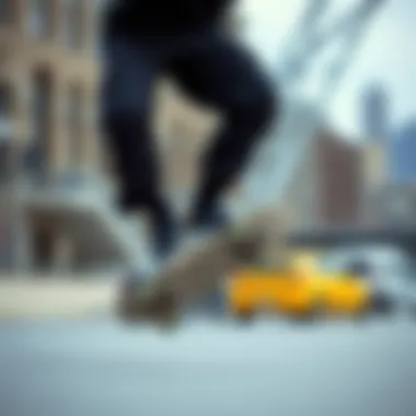 A skater performing a trick while wearing cargo pants