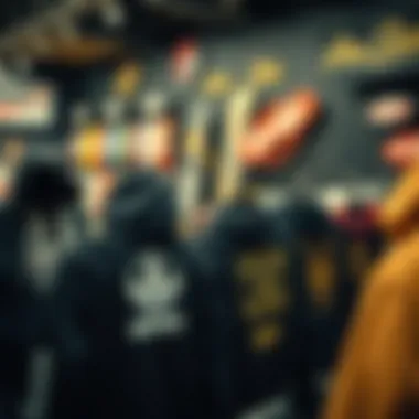 A vibrant display of popular hoodie brands in skate shops