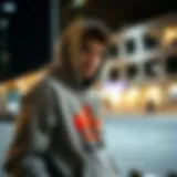 An urban skateboarder showcasing a stylish hoodie