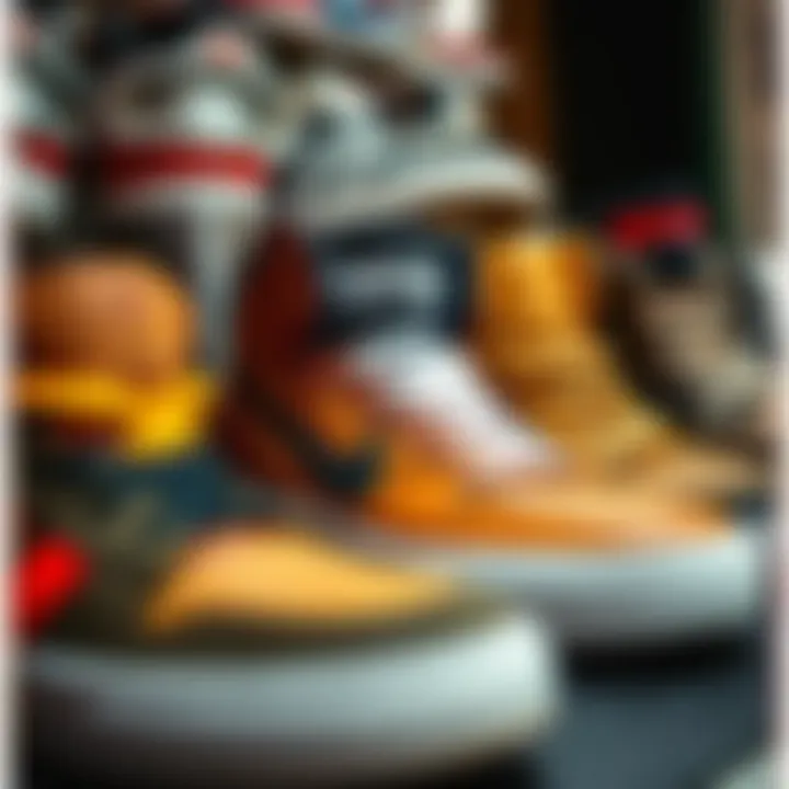 A collection of various Thrasher shoe styles displayed together, emphasizing diversity in design