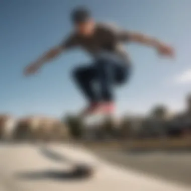 An athlete performing a skateboard trick wearing Tony Hawk sneakers