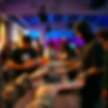 A vibrant community gathering of fingerboarding enthusiasts sharing techniques