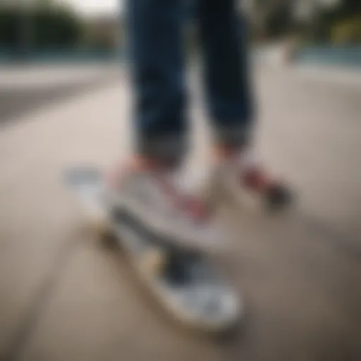 Vans checkered tie shoes displayed in an urban skate park setting